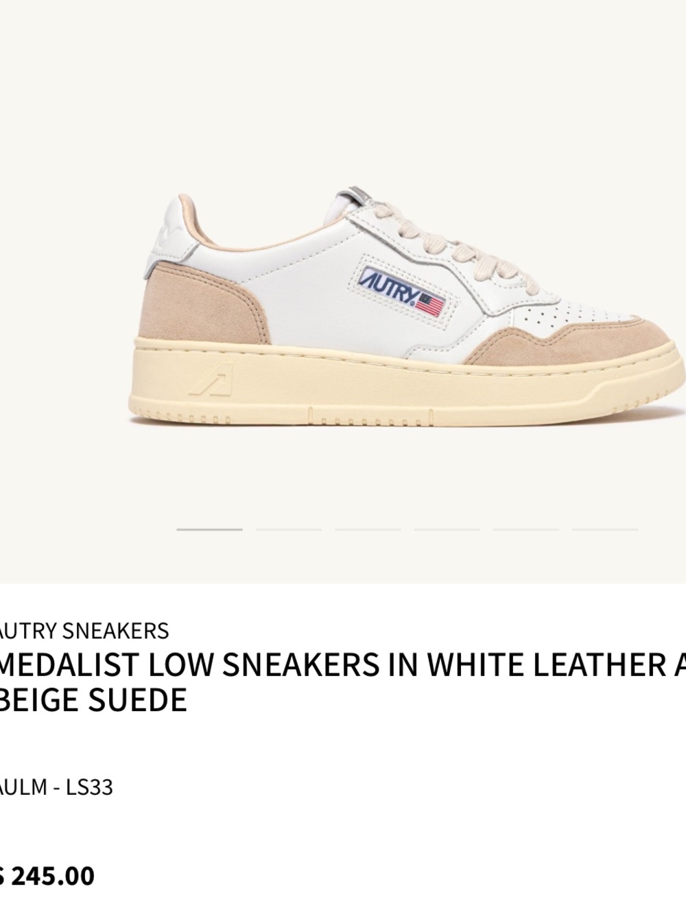 Autry Medalist Low Leather Suede Sneakers White Pink Beige Retro EU 39 US 8.5